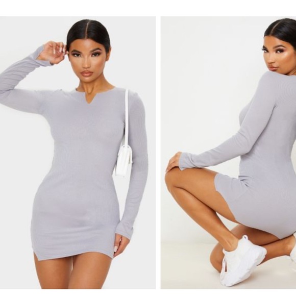 Grey Raw Edge Bodycon Dress
